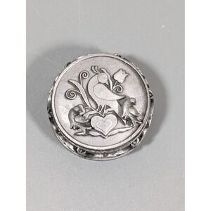 Vintage Torino Pewter Trinket Box Earrings Set Folk Art Birds Hearts Cottagecore